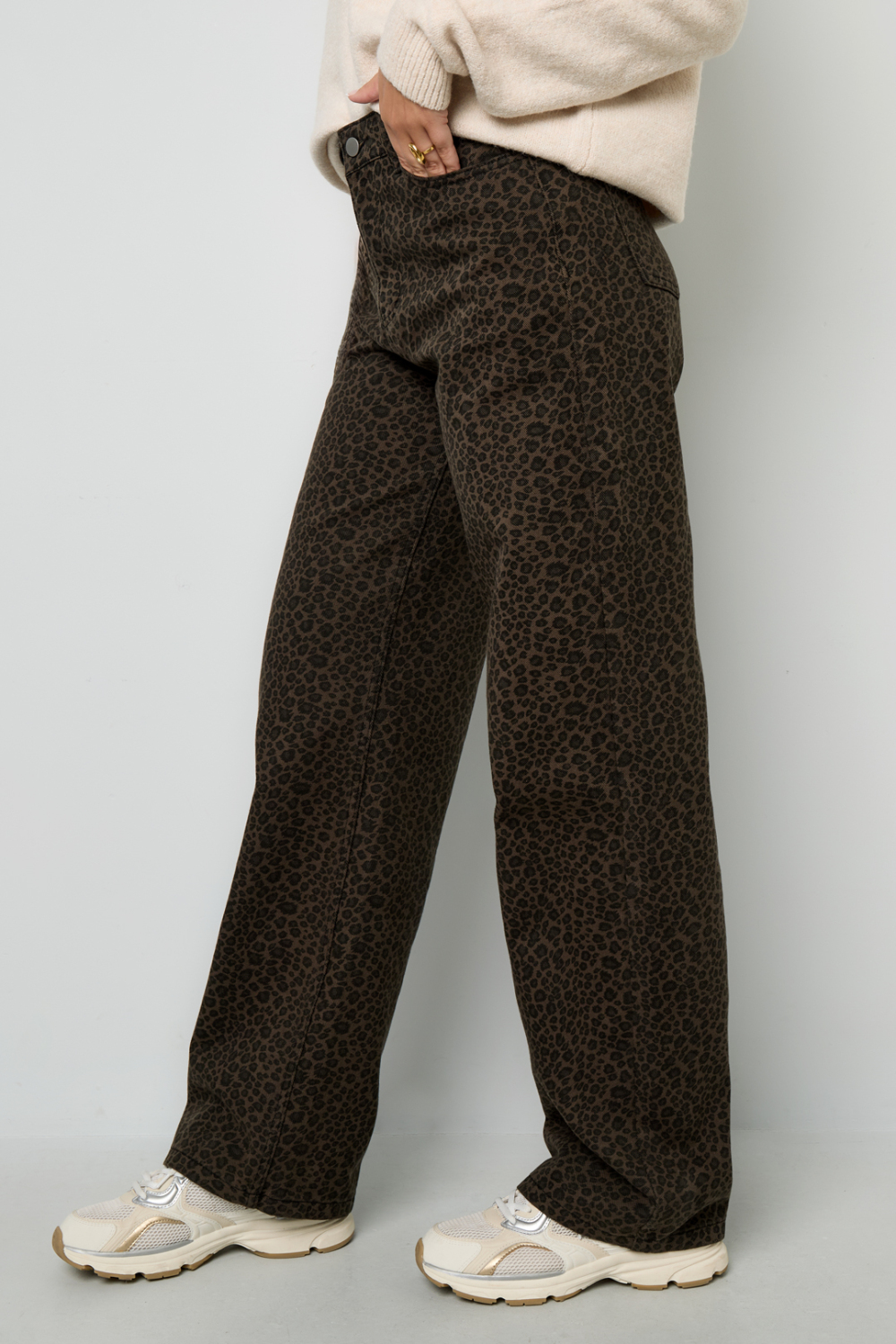 Coton Tissé Pantalon Droit Femme Imprimé Léopard Automne/Hiver h5Image8