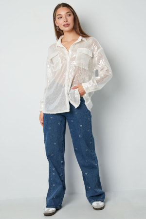 Coton Tissé Femmes Pantalon Droit Jean Broderie Cœur Décontracté h5 Image3