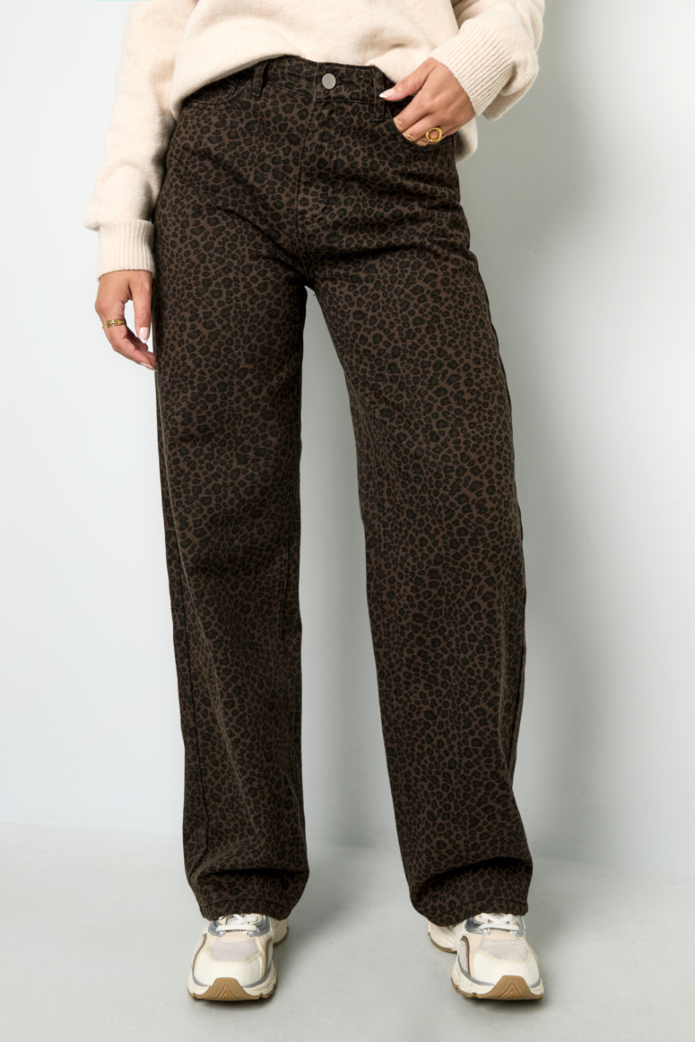 Coton Tissé Pantalon Droit Femme Imprimé Léopard Automne/Hiver h5Image5