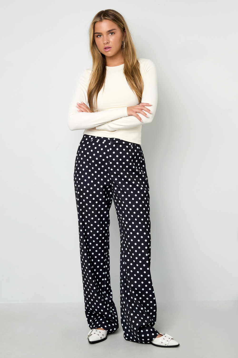 Tissu Polyester Fibre Femmes Pantalons Droits Élégants Points h5Image8