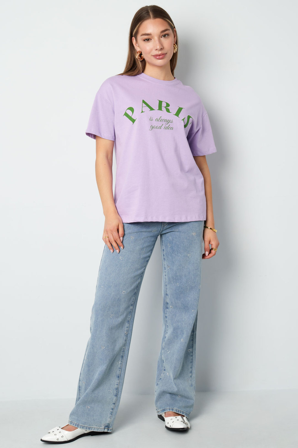Coton Tissé Femmes Pantalon Droit Jean Broderie Cœur Décontracté Image6