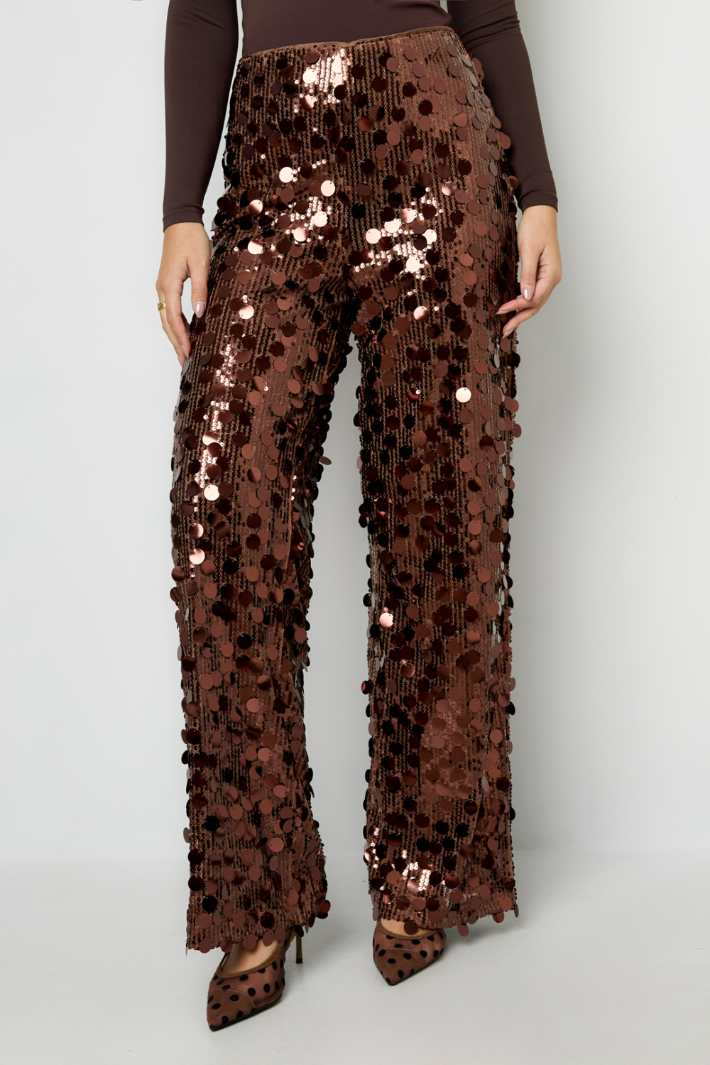 Tissu Polyester Fibre Femme Pantalon Droit Paillettes Élégant h5Image4