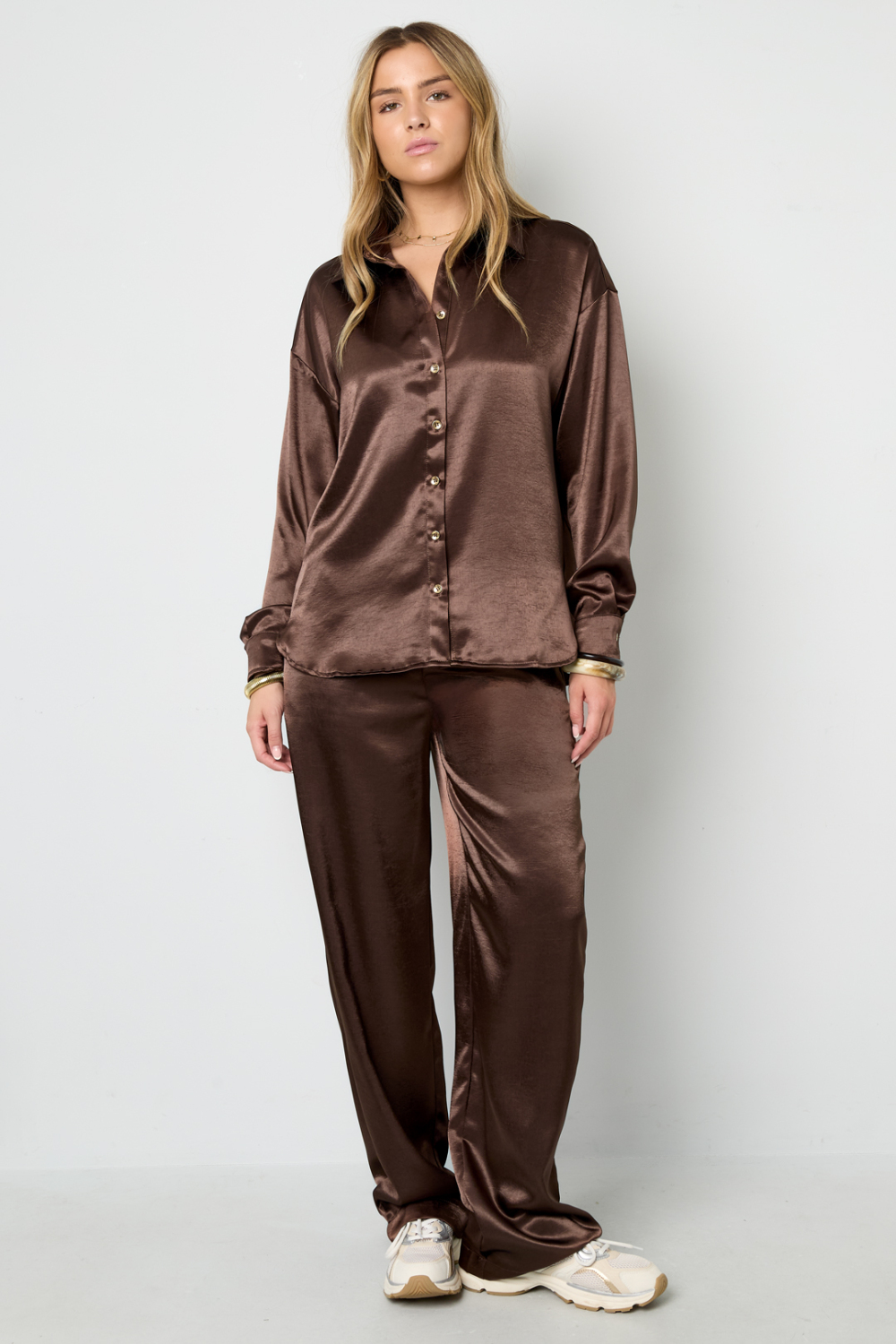 Tissu Polyester Fibre Pantalon Droit Femme Style Décontracté Couleur Unie Automne/Hiver Image11