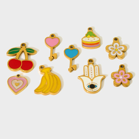 Pendentif DIY mignon en acier inoxydable étanche et coloré en forme de fruit