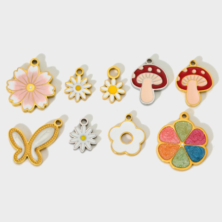 Pendentif Mignon En Acier Inoxydable Étanche, À Faire Soi-Même, Motif Fleur Et Champignon.