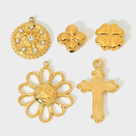 1 Paire De Pendentifs Unisexes De Luxe, Série Rétro Florale, En Acier Inoxydable Étanche, Couleur Or Et Zircon.