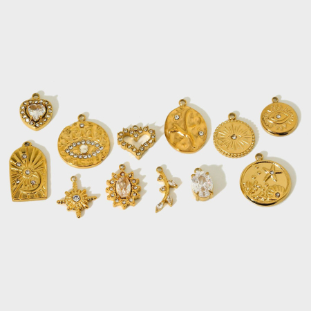 1 paire de pendentifs unisexes élégants et géométriques en acier inoxydable doré avec zircon, de la série Luxueuse