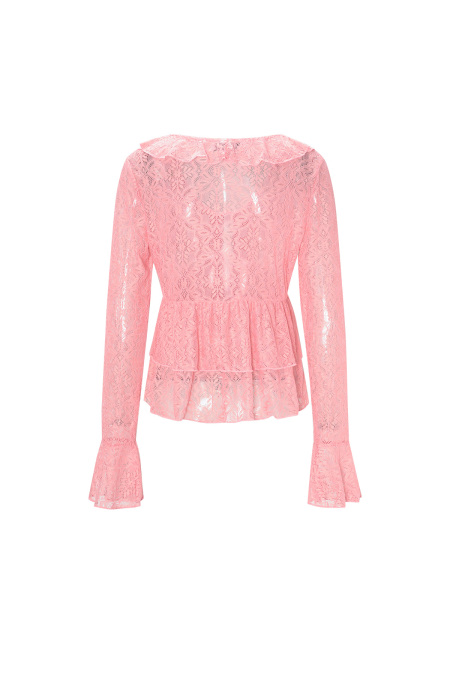 Tissu Dentelle Femme Haut Manches Longues Élégant Volants 2