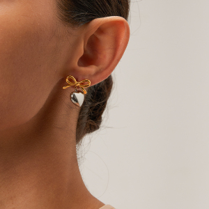 1 Paire De Boucles D'Oreilles Pendantes En Acier Inoxydable Plaqué Or , Style Simple Et Doux, En Forme De Cœur, Pour Femme h5 Image6