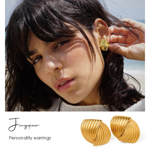 1 Paire De Boucles D'Oreilles À Tige Géométriques En Acier Inoxydable Plaqué Or  Pour Femme, Style Simple Et Tendance h5 Image3