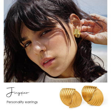 1 paire de boucles d'oreilles à tige géométriques en acier inoxydable plaqué or  pour femme, style simple et tendance 2
