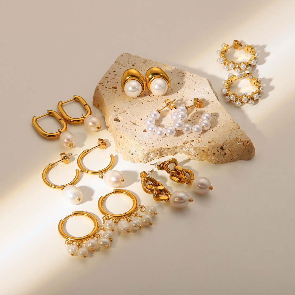 Boucles D'Oreilles En Acier Inoxydable Or De S Internet De Style Européen Et Américain Ins, Boucles D'Oreilles En Perles Personnalisées À La Mode, Bijoux Pour Femmes h5Image3