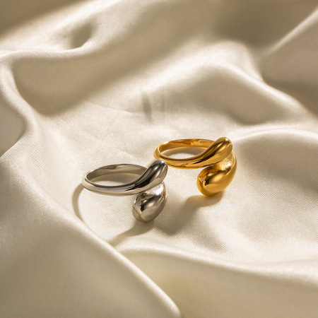 Bague ajustable pour femme, en acier inoxydable plaqué or, style géométrique simple, étanche (1 pièce). 2