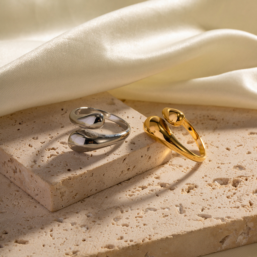 Bague Ajustable Pour Femme, En Acier Inoxydable Plaqué Or, Style Géométrique Simple, Étanche (1 Pièce). Image5