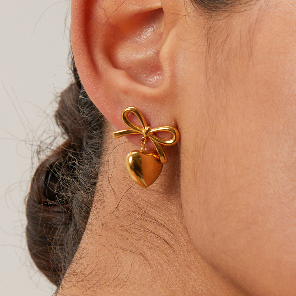 1 Paire De Boucles D'Oreilles Pendantes En Acier Inoxydable Plaqué Or , Style Simple Et Doux, En Forme De Cœur, Pour Femme Image4