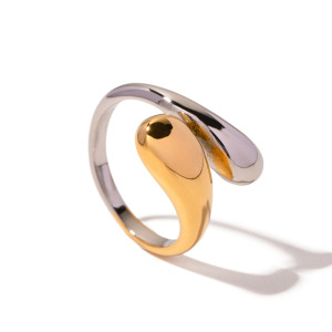 Bague Ajustable Pour Femme, En Acier Inoxydable Plaqué Or, Style Géométrique Simple, Étanche (1 Pièce). h5 Image6