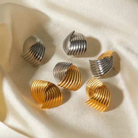 1 paire de boucles d'oreilles à tige géométriques en acier inoxydable plaqué or  pour femme, style simple et tendance