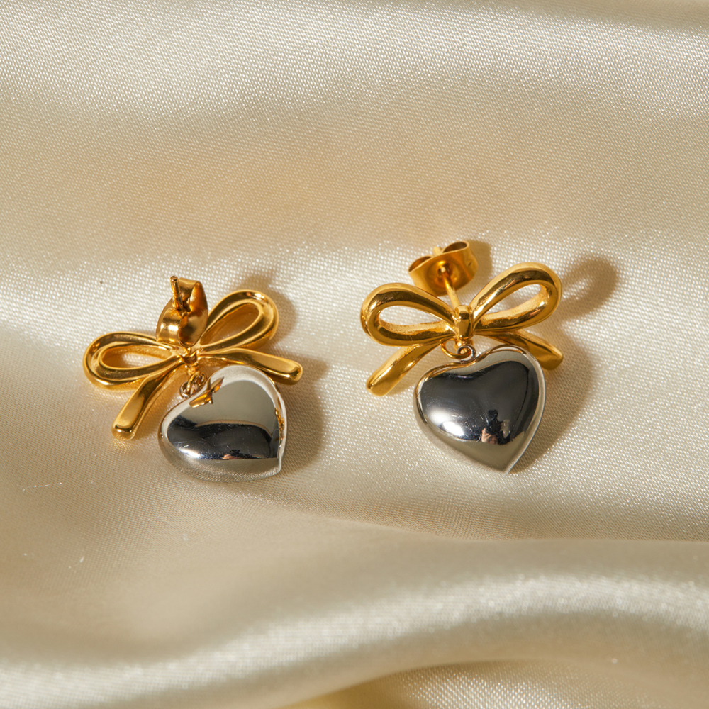 1 Paire De Boucles D'Oreilles Pendantes En Acier Inoxydable Plaqué Or , Style Simple Et Doux, En Forme De Cœur, Pour Femme Image7