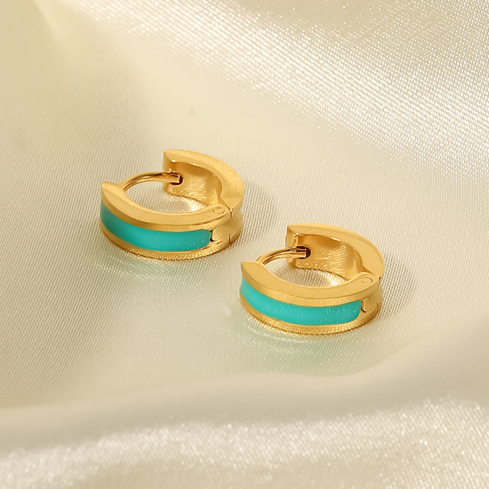1 Paire De Boucles D'Oreilles Créoles Colorées En Acier Inoxydable Pour Femme Image3