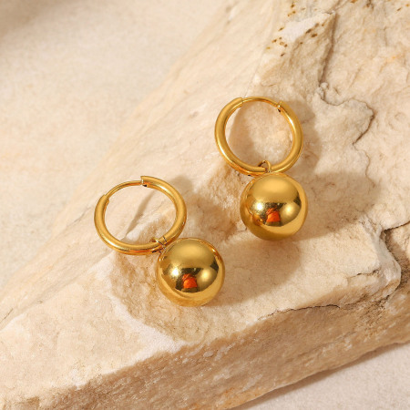 Boucles d'oreilles pendantes en acier inoxydable étanches avec pendentif boule (1 paire)