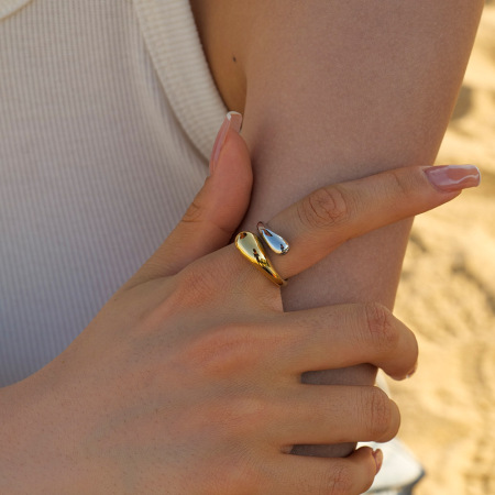 Bague ajustable pour femme, en acier inoxydable plaqué or, style géométrique simple, étanche (1 pièce).