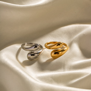 Bague Ajustable Pour Femme, En Acier Inoxydable Plaqué Or, Style Géométrique Simple, Étanche (1 Pièce). h5 Image4