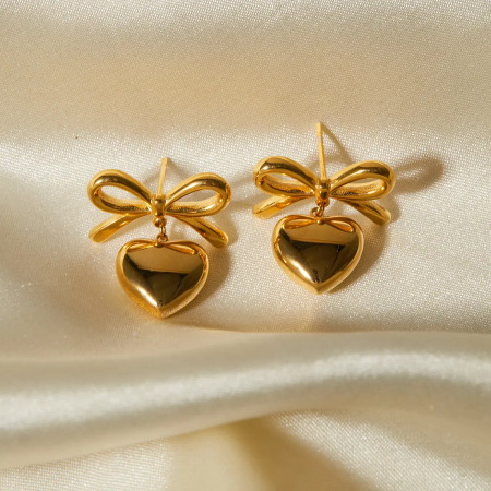 1 paire de boucles d'oreilles pendantes en acier inoxydable plaqué or , style simple et doux, en forme de cœur, pour femme