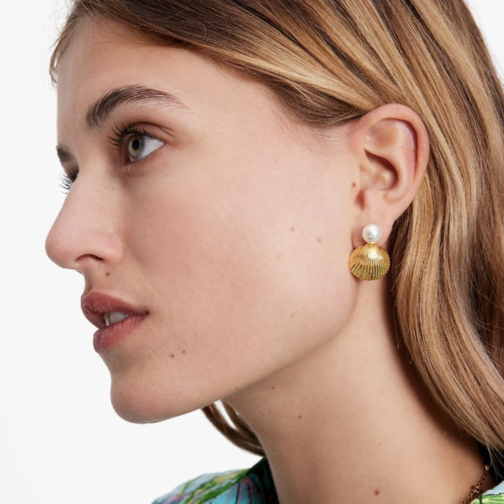 Boucles D'Oreilles En Acier Inoxydable  Incrustées De Perles Et De Coquillages, Style Ins Transfrontalier, Nouvelle Mode, Personnalité, Assorties Image4