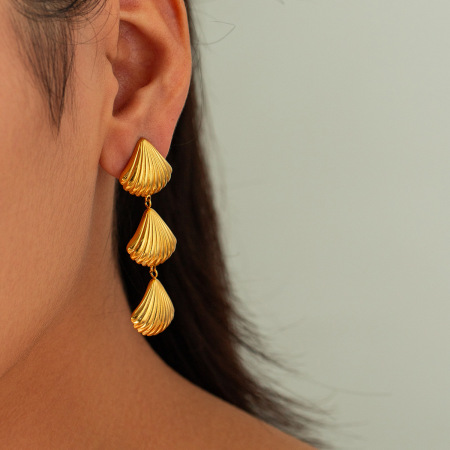 Boucles d'oreilles pendantes haut de gamme en acier inoxydable doré, simples et polyvalentes, tendance pour les femmes.