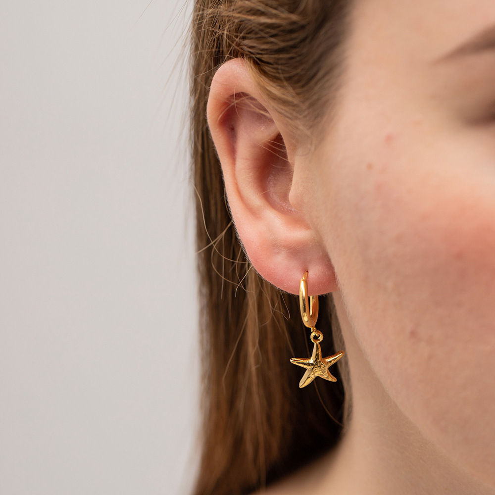 Boucles D'Oreilles Pendantes En Forme D'Étoile De Mer En Acier Inoxydable Or  De Style Rétro Français Pour Femmes, Boucles D'Oreilles Polyvalentes En Acier Titane Qui Ne Se Décolorent Pas Image7