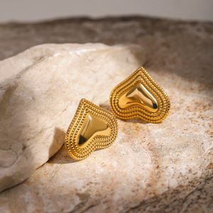 Boucles D'Oreilles En Acier Titane En Forme De Cœur, Perles Rondes En Acier Inoxydable Or  Entourées De Boucles D'Oreilles En Forme De Cœur, À La Mode, Des S Européennes Et Américaines D'Internet h5 Image4