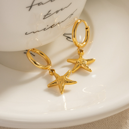 boucles d'oreilles pendantes en forme d'étoile de mer en acier inoxydable or de style rétro français pour femmes, boucles d'oreilles polyvalentes en acier titane qui ne se décolorent pas
