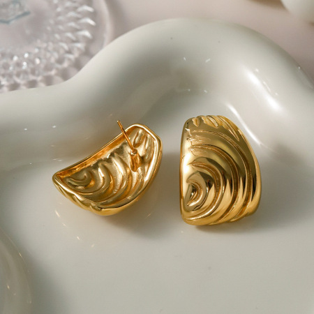 boucles d'oreilles en acier inoxydable de forme irrégulière en or  d', boucles d'oreilles asymétriques en acier titane à gauche et à droite pour femmes 2