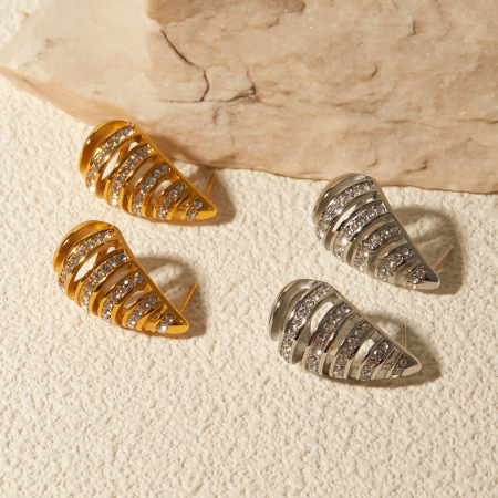 Boucles d'oreilles en acier inoxydable incrustées de diamants, en forme de larme creuse, haut de gamme et uniques, en acier titane.