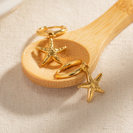 boucles d'oreilles pendantes en forme d'étoile de mer en acier inoxydable or de style rétro français pour femmes, boucles d'oreilles polyvalentes en acier titane qui ne se décolorent pas 2