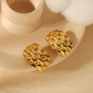 1 Paire De Boucles D'Oreilles Classiques Personnalisées En Acier Inoxydable Plaqué Or  À Texture Tissée Géométrique Pour Bijoux Pour Femmes À Porter Au Quotidien h5 Image5
