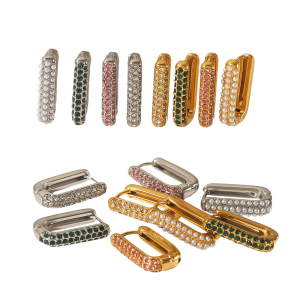 1 Paire De Boucles D'Oreilles Rectangulaires En Acier Inoxydable Plaqué Or  Avec Perles De Diamant Élégantes Et Simples Pour Bijoux Pour Femmes À Porter Au Quotidien h5 Image5