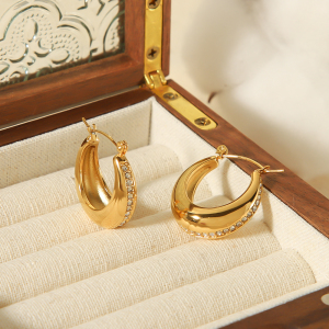1 Paire De Boucles D'Oreilles Classiques En Acier Inoxydable Plaqué Or  En Forme De U Avec Diamants Polis Pour Bijoux Pour Femmes À Porter Au Quotidien h5 Image3
