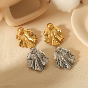 1 Paire De Boucles D'Oreilles Personnalisées En Acier Inoxydable Plaqué Or  En Forme D'Éventail Irrégulier Pour Bijoux Pour Femmes À Porter Au Quotidien h5 Image4