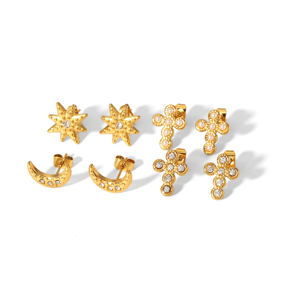 Boucles D'Oreilles Pour Femmes En Acier Inoxydable Imperméable, Forme Étoile Simple Image2