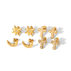 Boucles D'Oreilles Pour Femmes En Acier Inoxydable Imperméable, Forme Étoile Simple h5 Image2