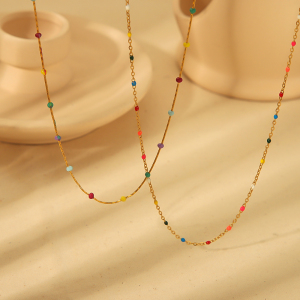 1 Pièce De Collier De Clavicule En Acier Inoxydable Plaqué Or À La Mode Avec Des Perles Colorées Pour Femmes À Porter Au Quotidien h5 Image4