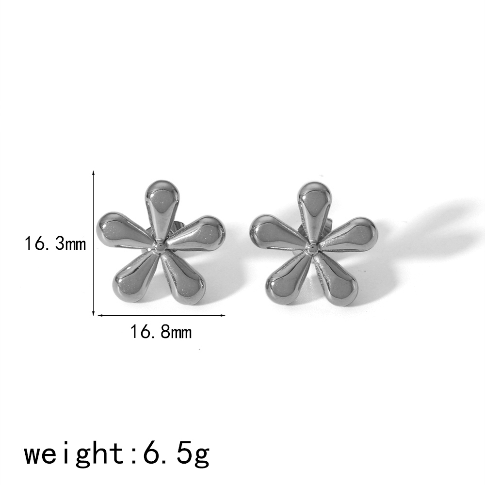 1 Paire De Boucles D'Oreilles Simples Et Élégantes En Acier Inoxydable Plaqué Or À Cinq Pétales, Adaptées Au Port Quotidien Des Femmes Image6