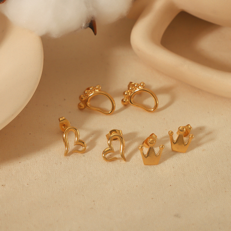 Boucles d'oreilles puces pour femmes, en acier inoxydable doré, en forme de cœur, étanches. 2