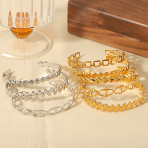 1 Pièce De Bracelet Ouvert Ovale En Acier Inoxydable Plaqué Or  À La Mode Et Simple Pour Bijoux Pour Femmes À Porter Au Quotidien h5 Image6