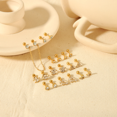 Boucles d'oreilles puces pour femmes, forme ronde simple, en acier inoxydable, étanches, couleur or 2