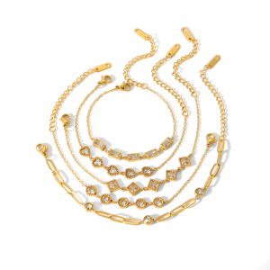 1 Bracelet Simple Et Élégant En Acier Inoxydable Plaqué Or  Avec Diamants En Forme De Cœur Géométrique Carré, Adapté À Un Usage Quotidien Pour Les Femmes h5 Image5