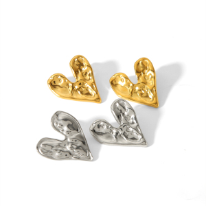 1 Paire De Boucles D'Oreilles Classiques En Acier Inoxydable Plaqué Or  En Forme De Cœur Martelé Géométrique Pour Femmes À Porter Au Quotidien h5 Image5