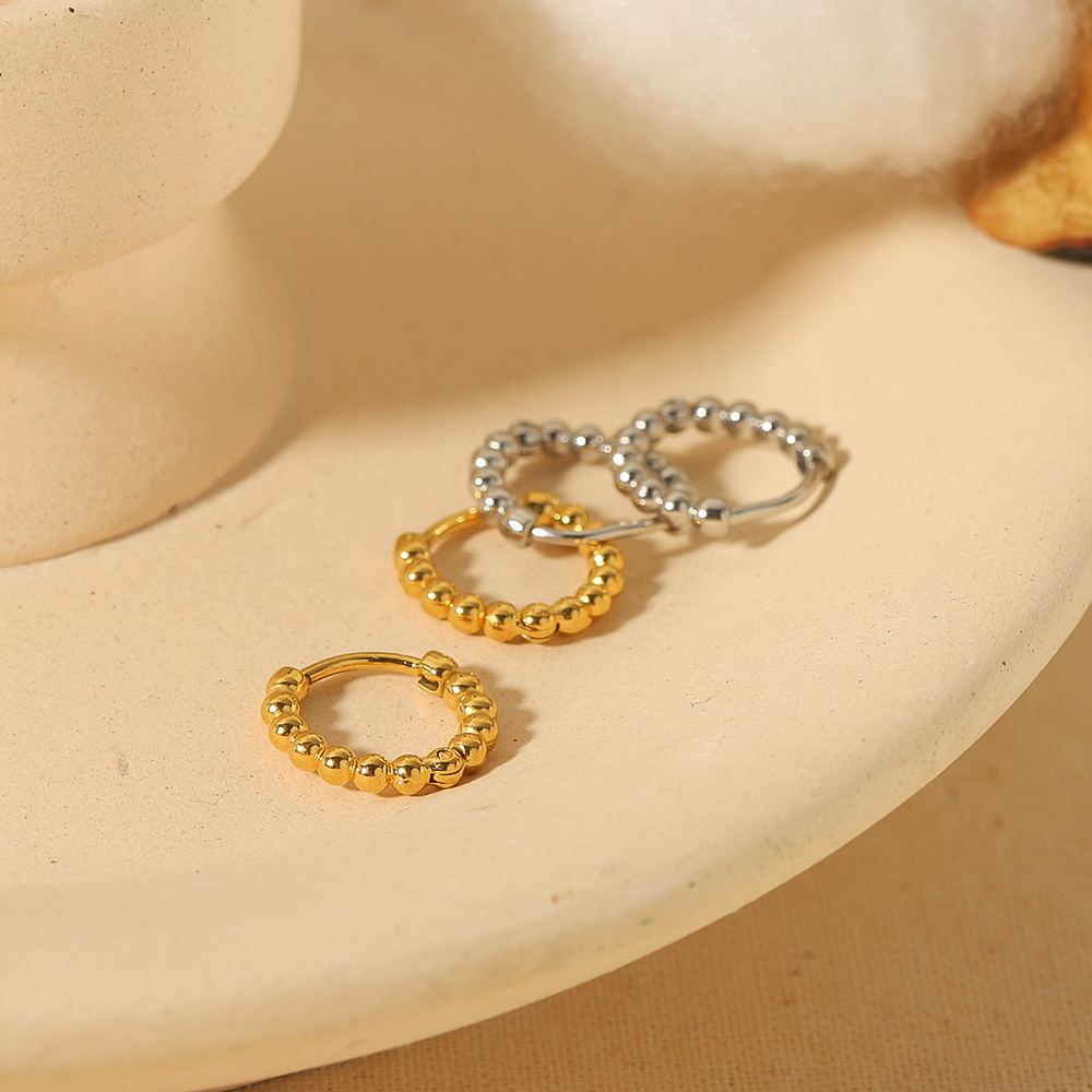 1 Paire De Boucles D'Oreilles Rondes En Acier Inoxydable Plaqué Or 19 Carats, Simples Et Tendance, Pour Femmes, À Porter Au Quotidien Image3