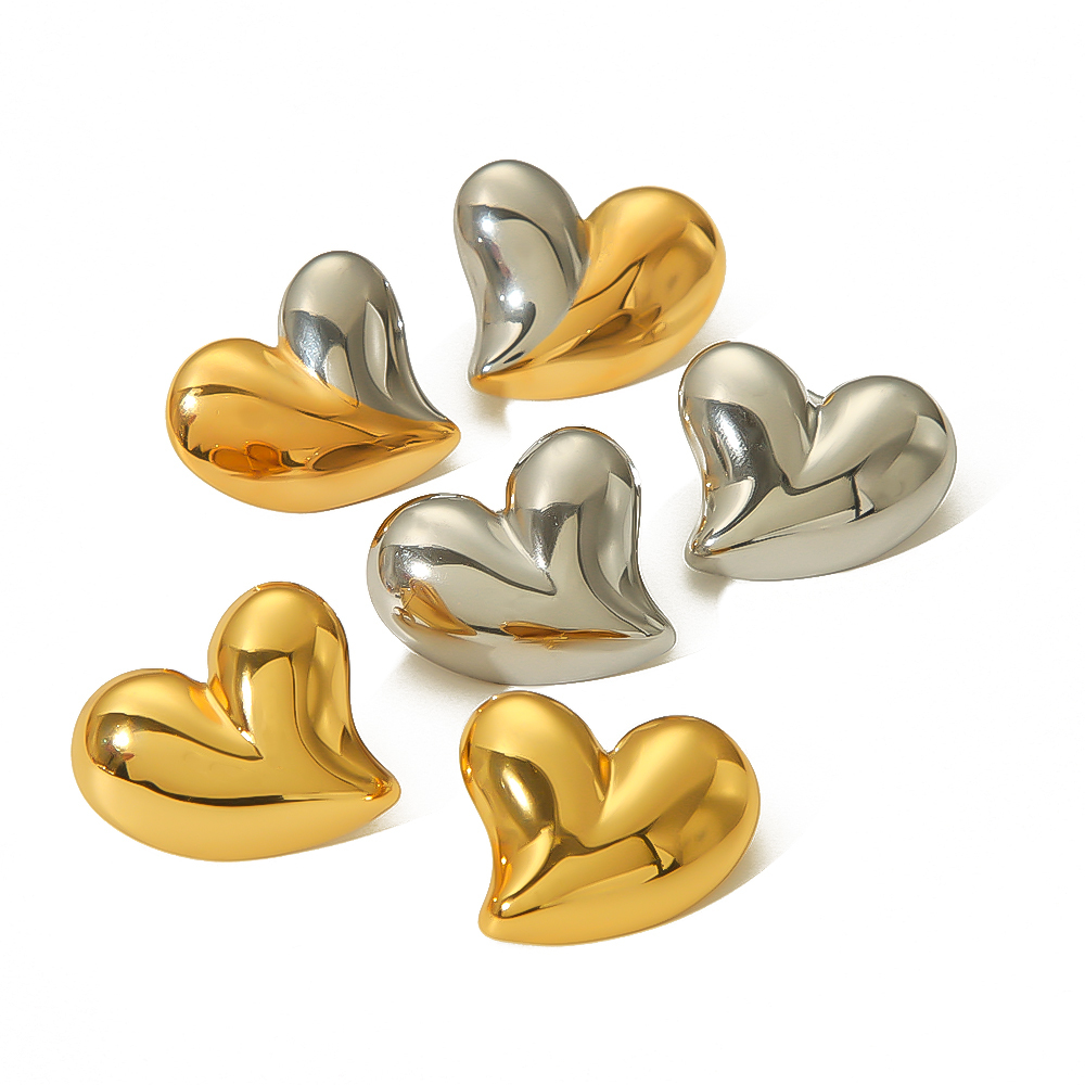 1 Paire De Boucles D'Oreilles Classiques En Acier Inoxydable Plaqué Or  En Forme De Cœur Brillant Asymétrique Pour Femme À Porter Au Quotidien Image5